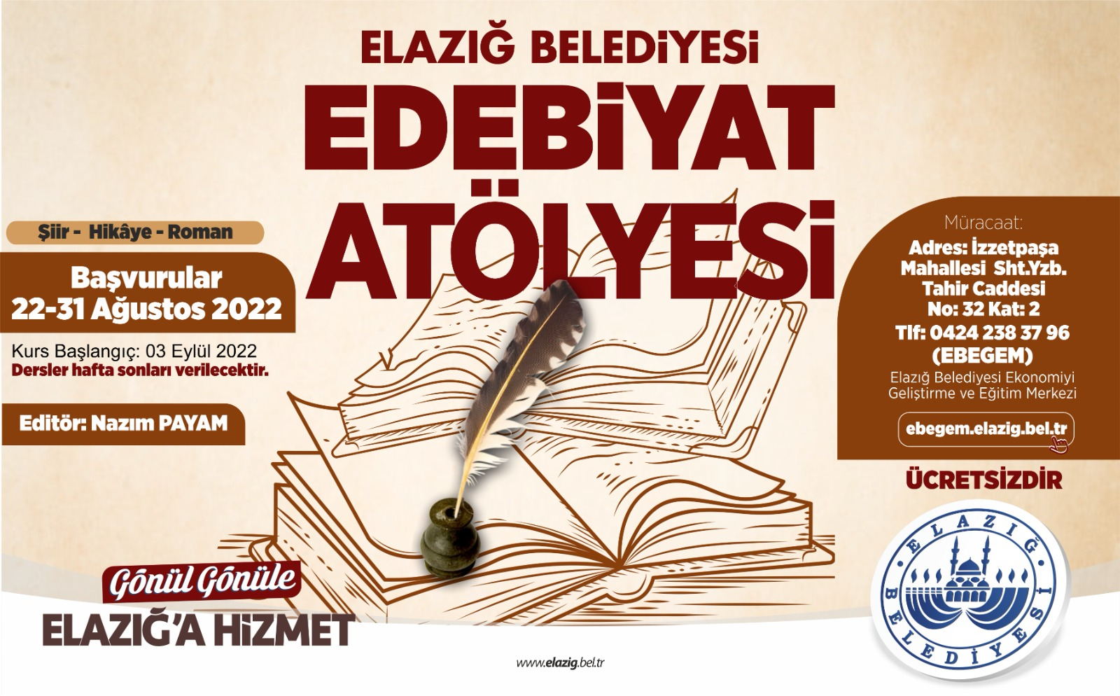 ELAZIĞ BELEDİYESİ “EDEBİYAT ATÖLYESİ” BAŞVURULARI BAŞLIYOR