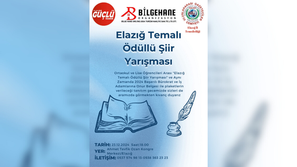 Elazığ Temalı Ödüllü Şiir Yarışması ve Ödül Töreni Yarın Düzenleniyor